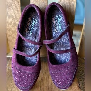 Skechers Burgundy Double-Strap Mary Janes.